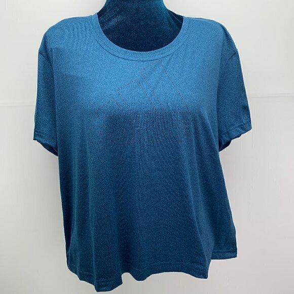 adidas Tops - Adidas T Shirt Size XL Laser Pierced Spell Out Logo Crop Tee Blue Short Sleeve